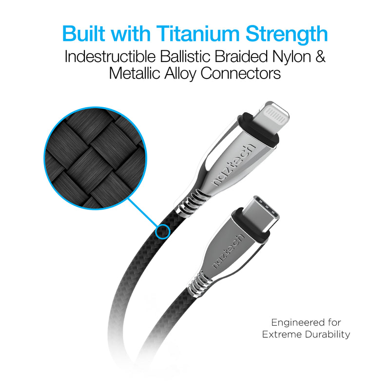 Hypercel TITANIUM USB-C to MFi Lightning Braided Fast Charge Cable | 6ft | 14597 Black