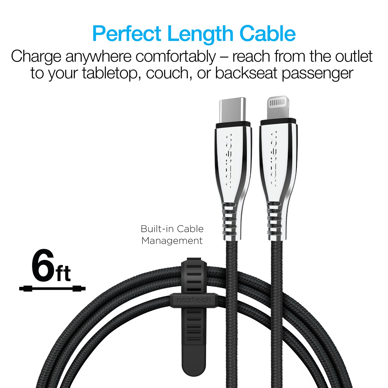 Hypercel TITANIUM USB-C to MFi Lightning Braided Fast Charge Cable | 6