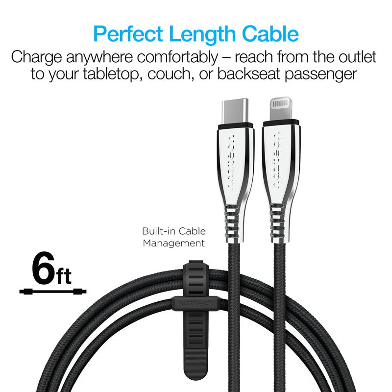 Hypercel TITANIUM USB-C to MFi Lightning Braided Fast Charge Cable | 6ft | 14597 Black