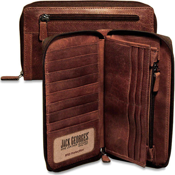 封印 ガーゴイル Jack Georges Voyager Large-Zip Around Travel Wallet 7724 Brown