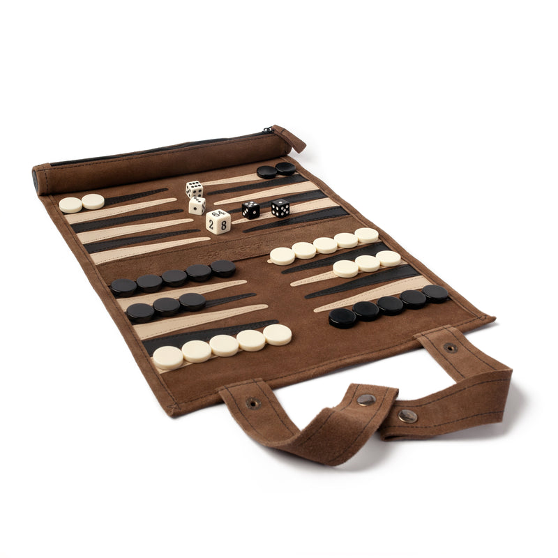 Pitkin Stearns Suede-Type Roll-up Backgammon Set SON-MOC