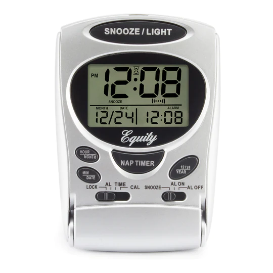 La Crosse LCD Digital Fold-Up Travel Alarm Clock 31300 Titanium