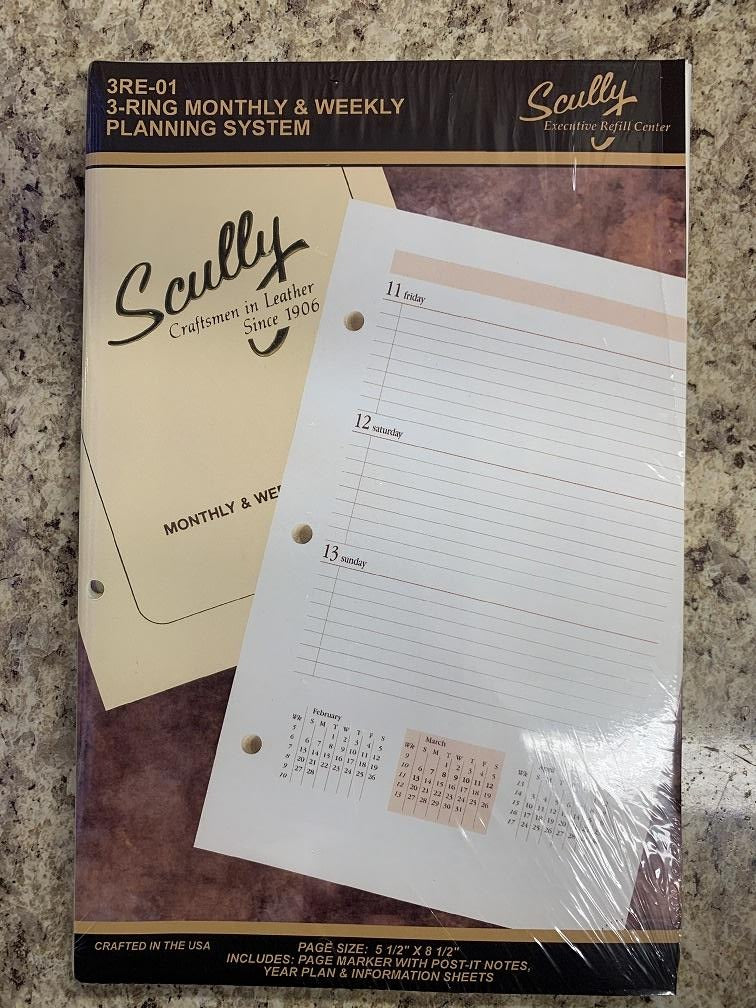 Scully 2024 3RE01 Monthly + Weekly 8.5" x 5.5" 3-Ring Agenda/Organizer Refill 043966